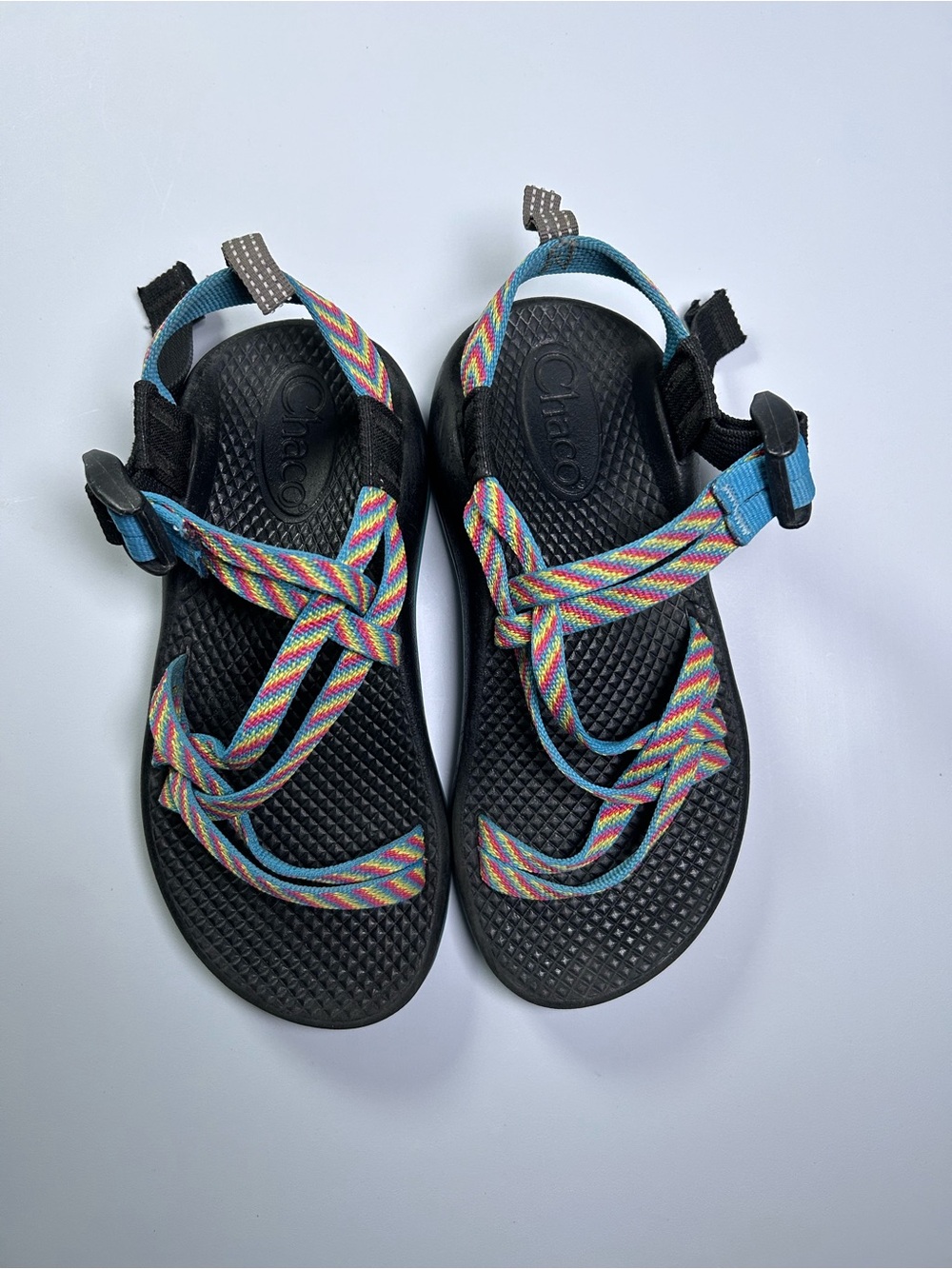 Chaco Multicolor Woven Strap Sandals with Black Footbed